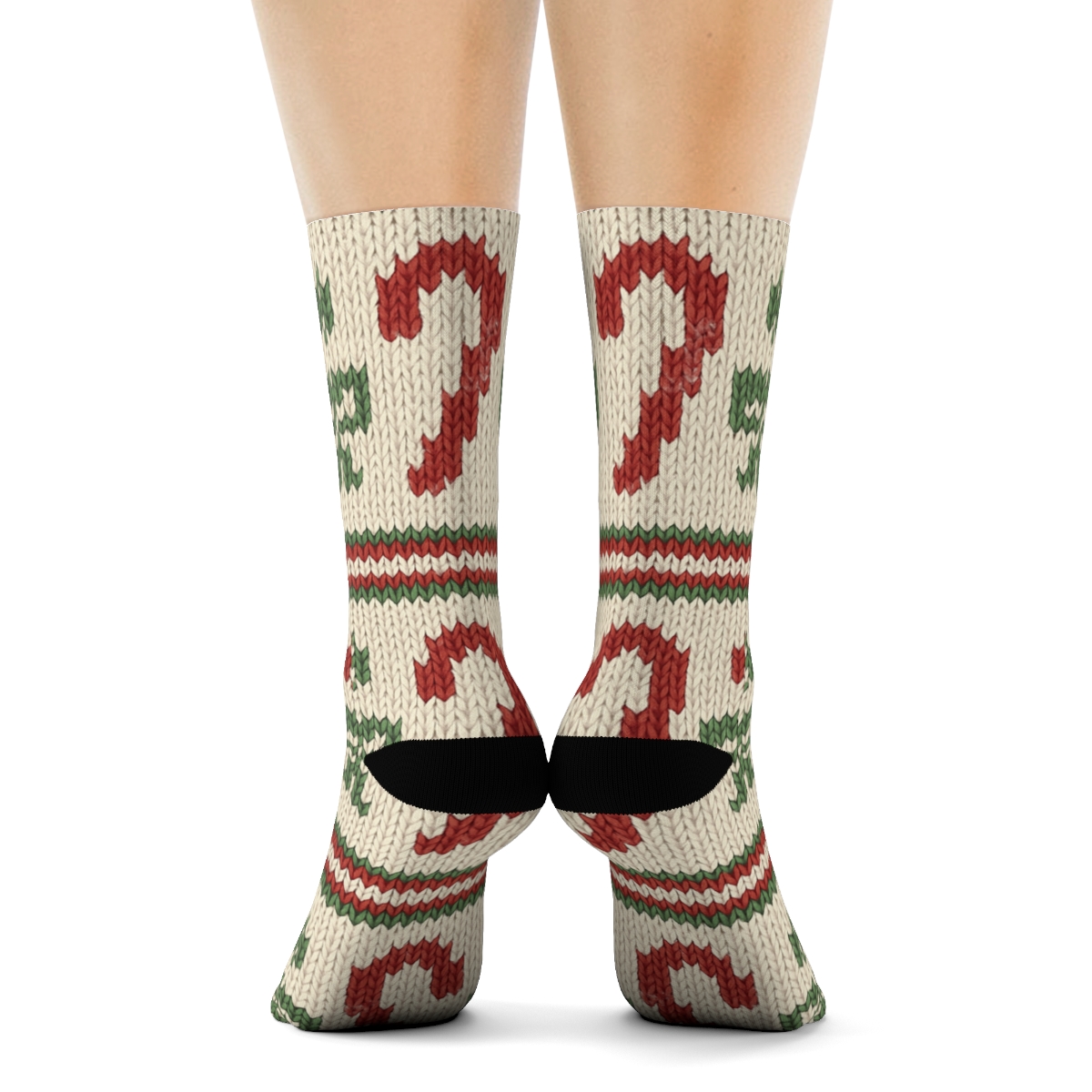Knitted Candy Canes Fair Isle Texture trendy patterned crew socksKnitted Candy canes Fair Isle Texture Crew Socks - Image 4