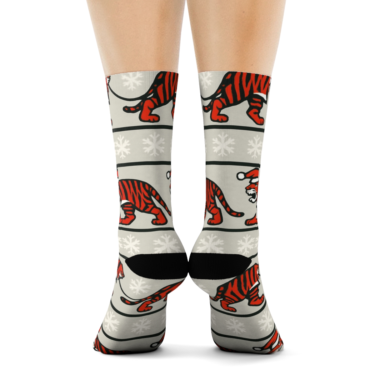 Tiger Sleigh Stripe Parade On Light Gray Background premium sports crew socksTiger Sleigh Stripe Parade on Light Gray Background Crew Socks - Image 4