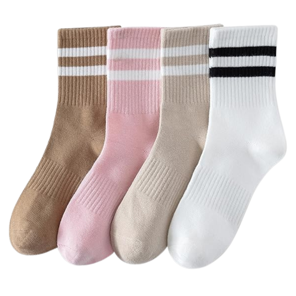  Womens Striped Crew Socks, Cotton Cozy Casual Socks
