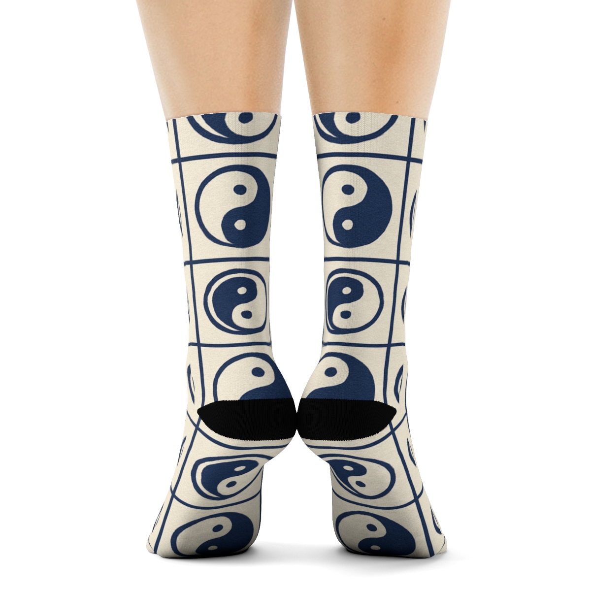 Taijitu Grid On Ivory Field comfortable cotton crew socks