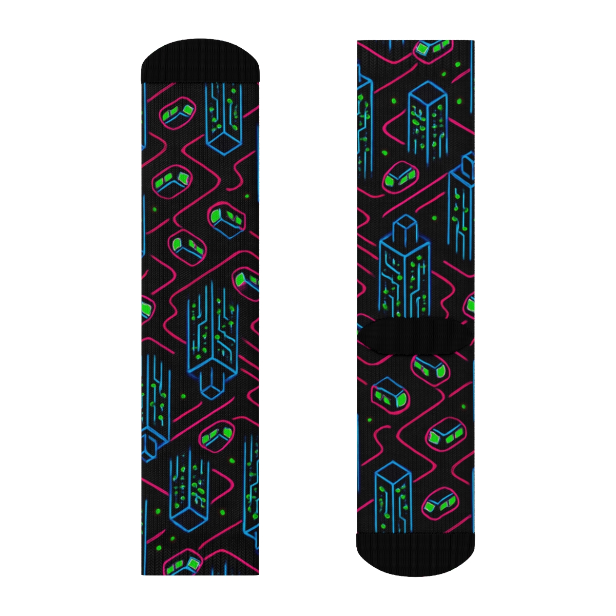 2025 Neon Metro Circuit Skyline unique graphic crew socks