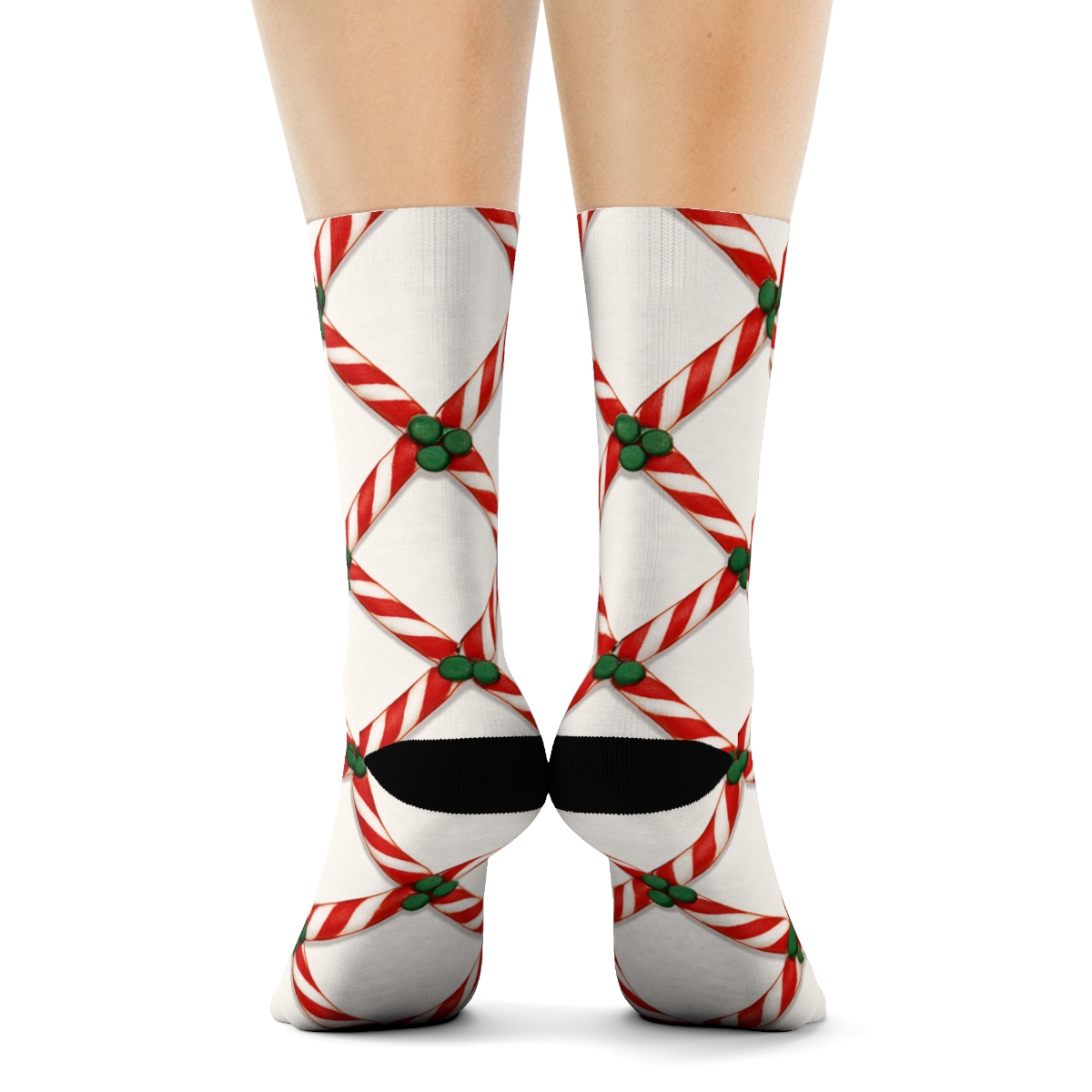 Candy Cane Lattice With Xmas Accents designer printed crew socks
