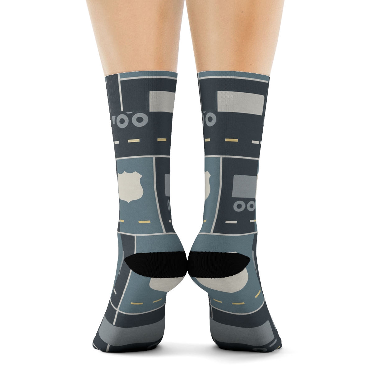 Interstate Patchwork With Truck Driver Icons soft everyday crew socks