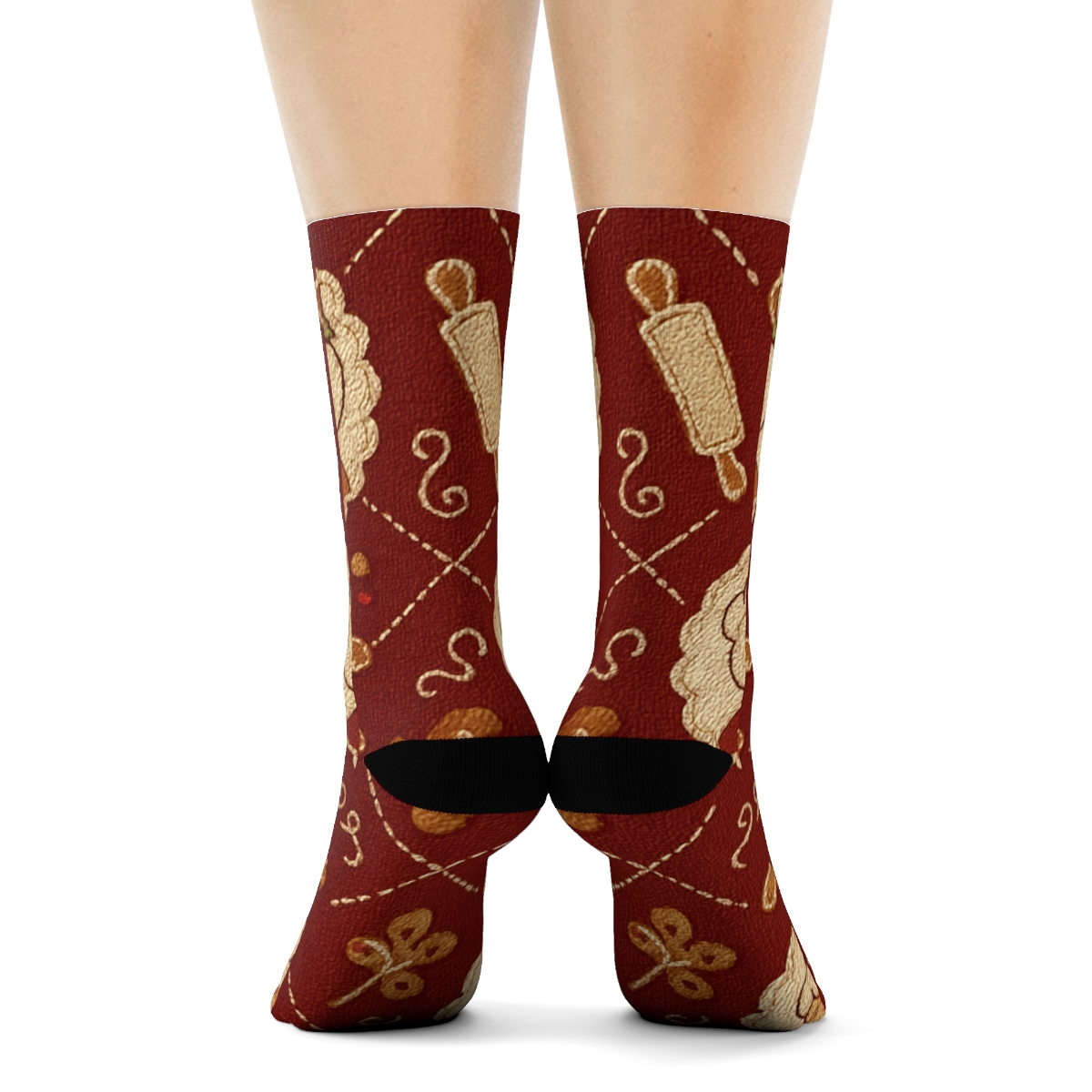 Gingerbread Tilework With Mrs. Claus Cameo Medallions stylish athletic crew socks