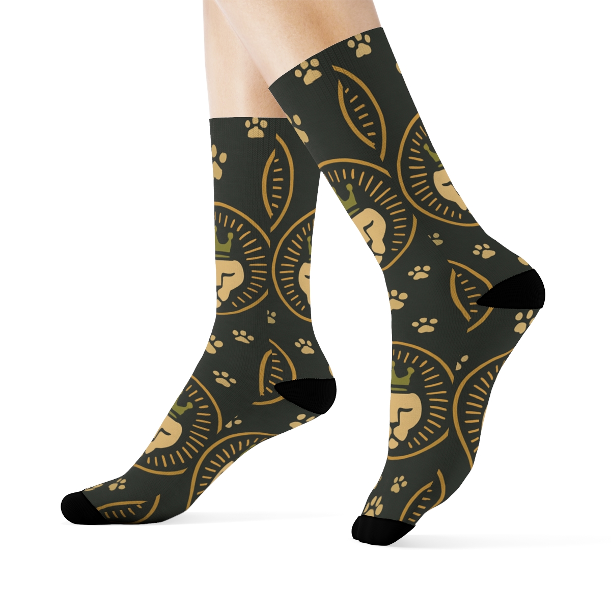 Savanna Medallions With Lion Crowns In Botanical Chic designer printed crew socks
