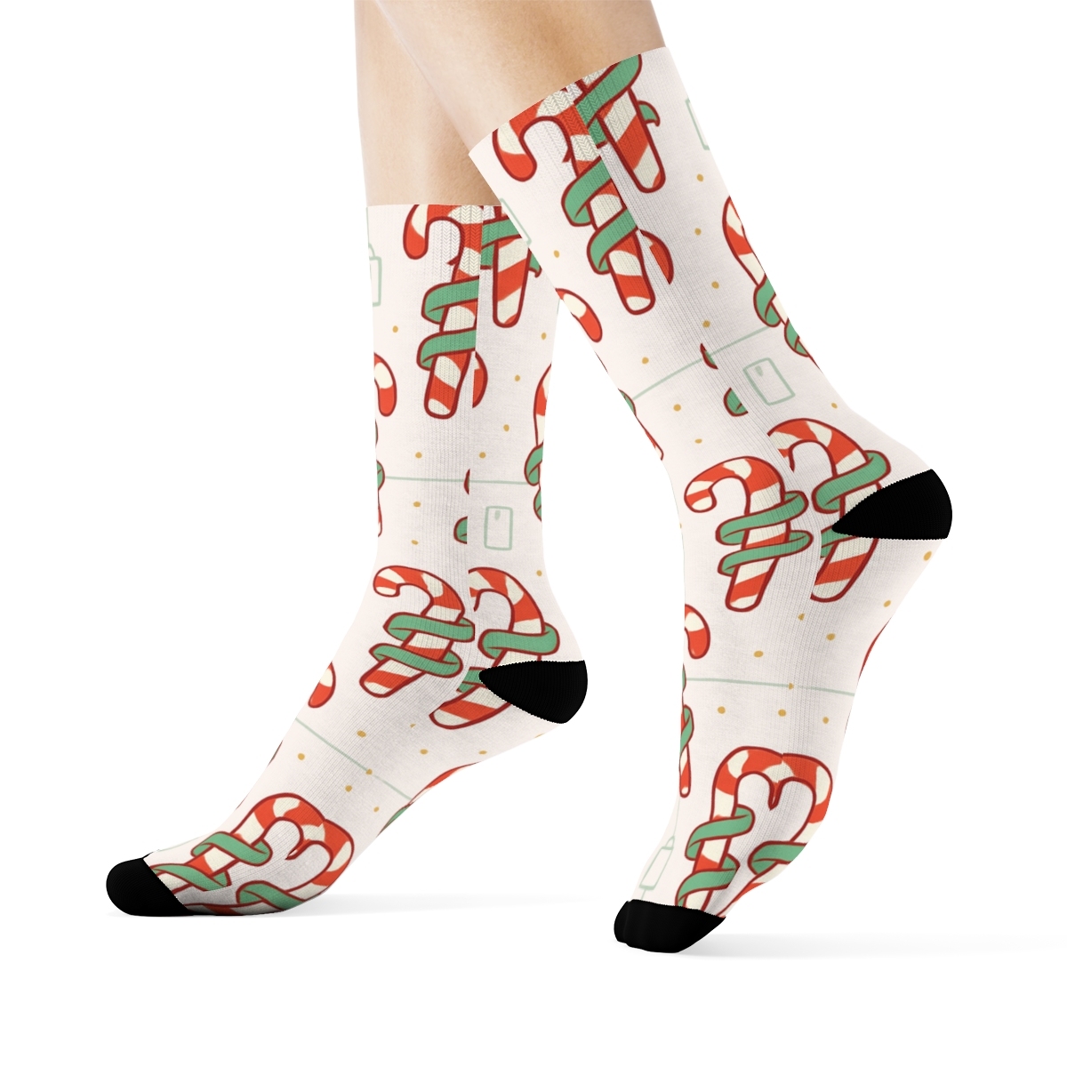 Candy Canes Ribbon Wrapped Spiral Grid In Lavender Tint soft everyday crew socks