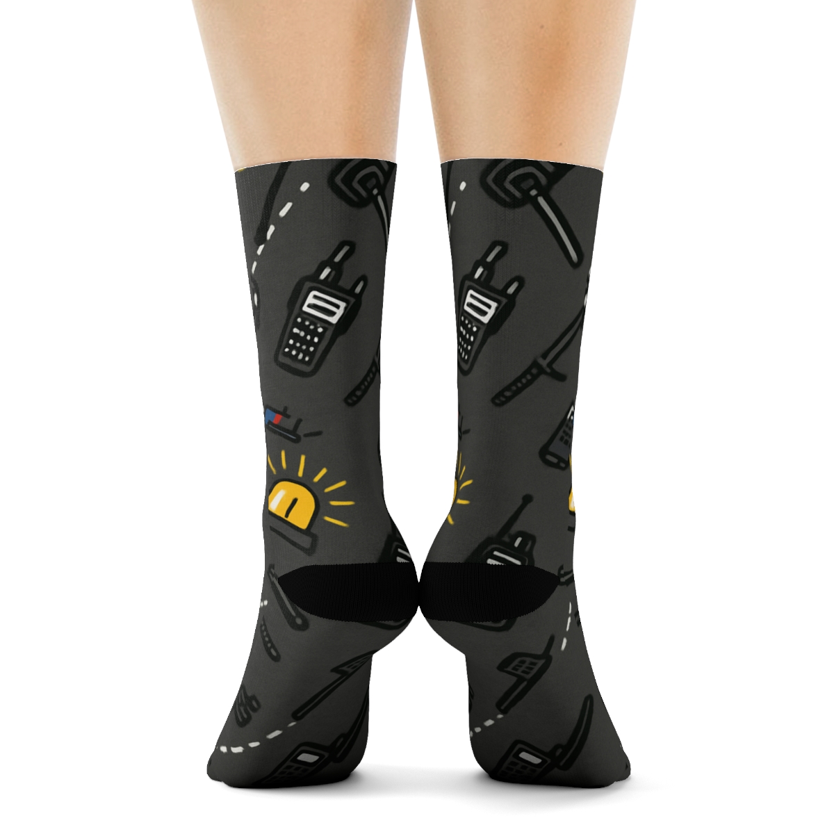Patrol Car Grid With Police Officer Light Bar Rhythm personalized crew socks