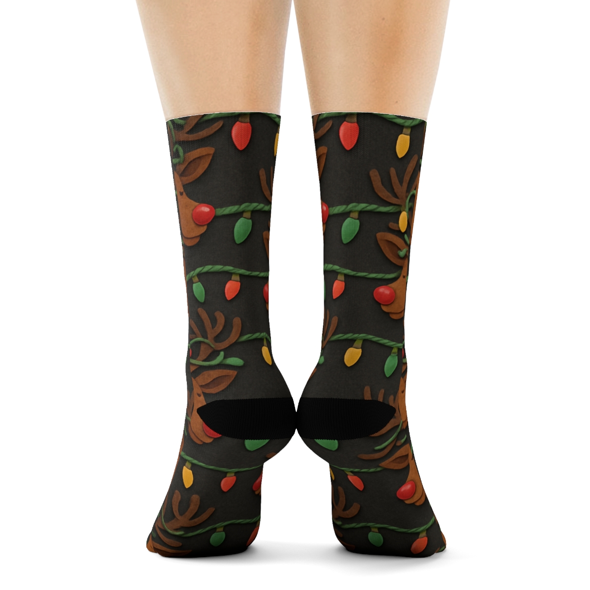 Reindeer With Lights Tangled Holiday Collage Bands personalized crew socks