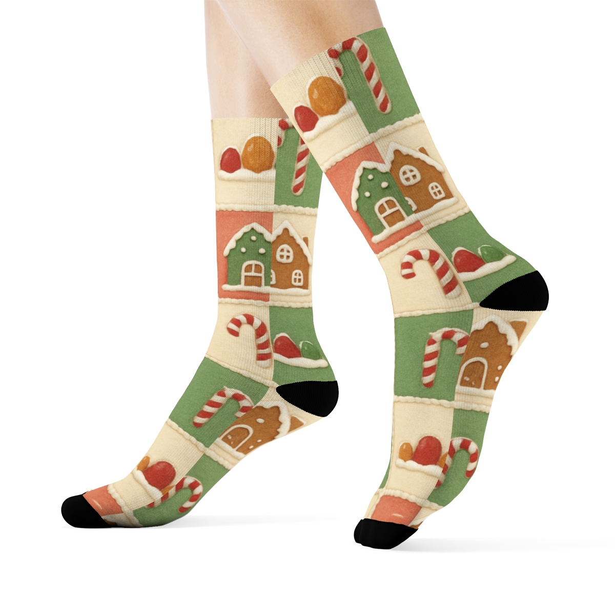 Gingerbread-House Xmas Patchwork premium sports crew socks