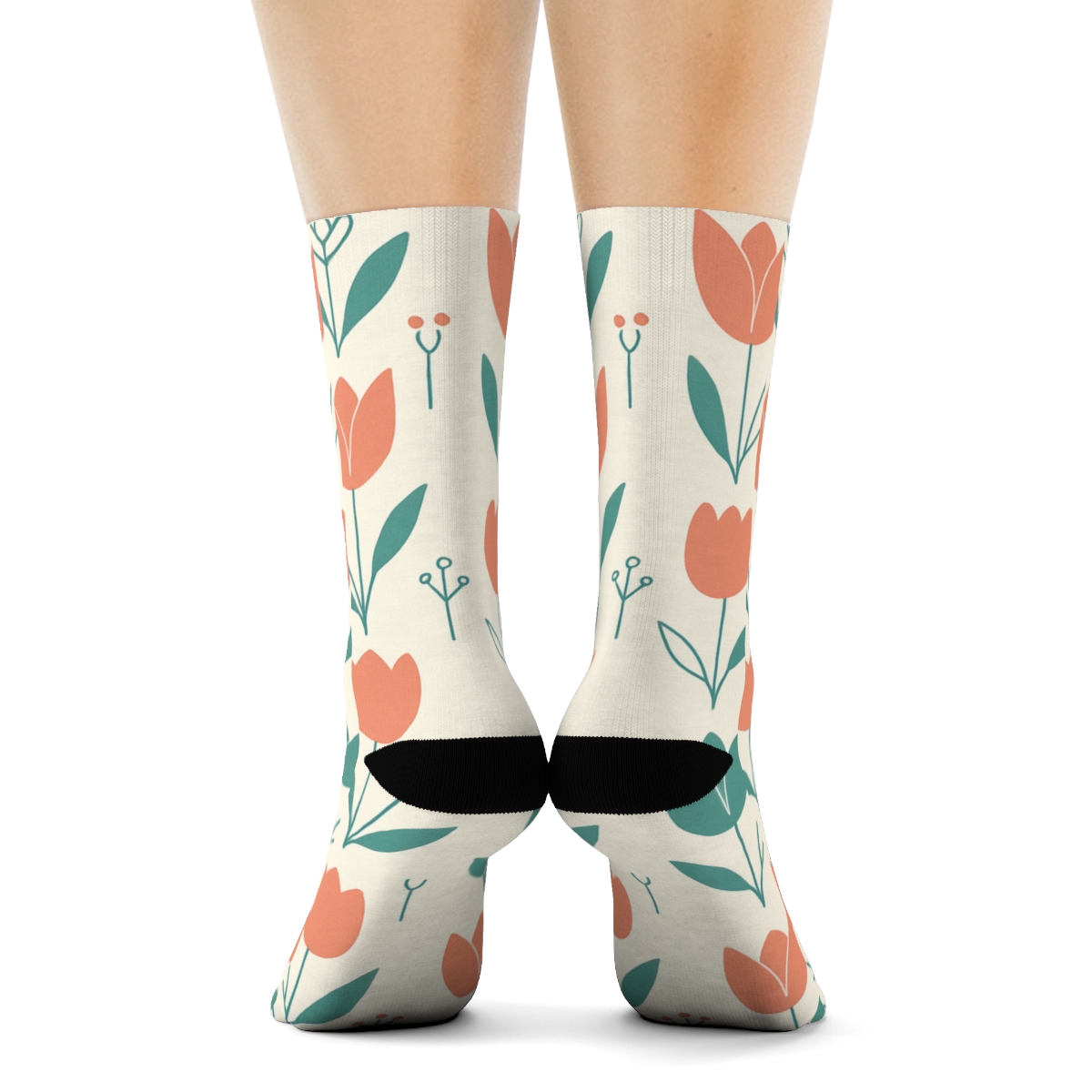 Minimal Tulip Grid On Cream Background comfortable cotton crew socks