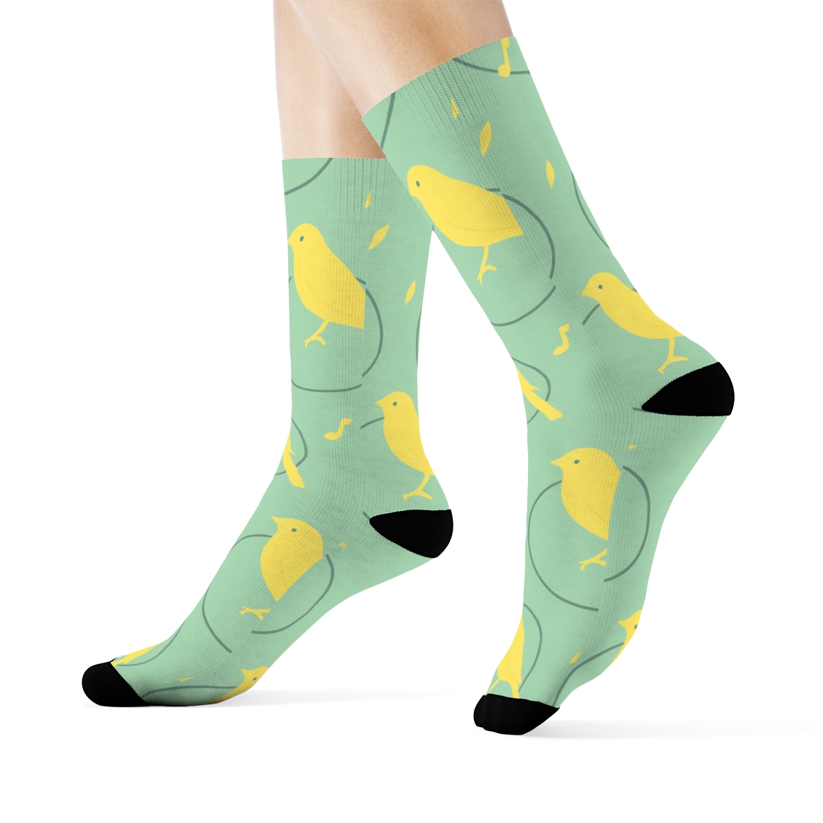 Canary Cage Silhouette Scatter On Soft Mint comfortable cotton crew socks