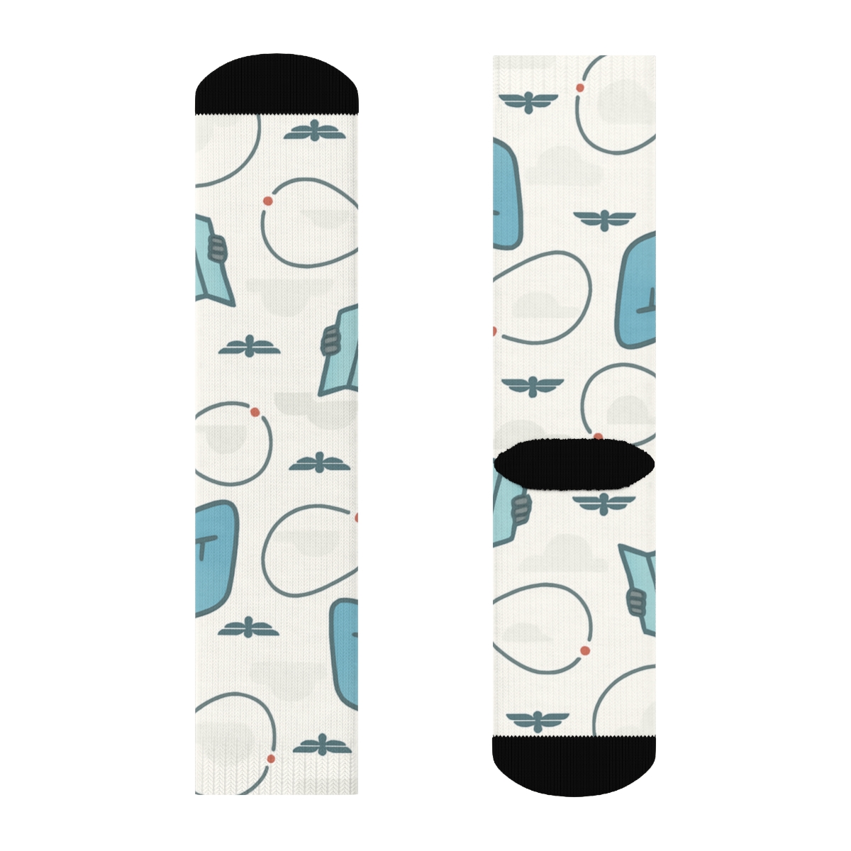 Cloud Atlas Pattern With Pilot Icons comfortable cotton crew socks