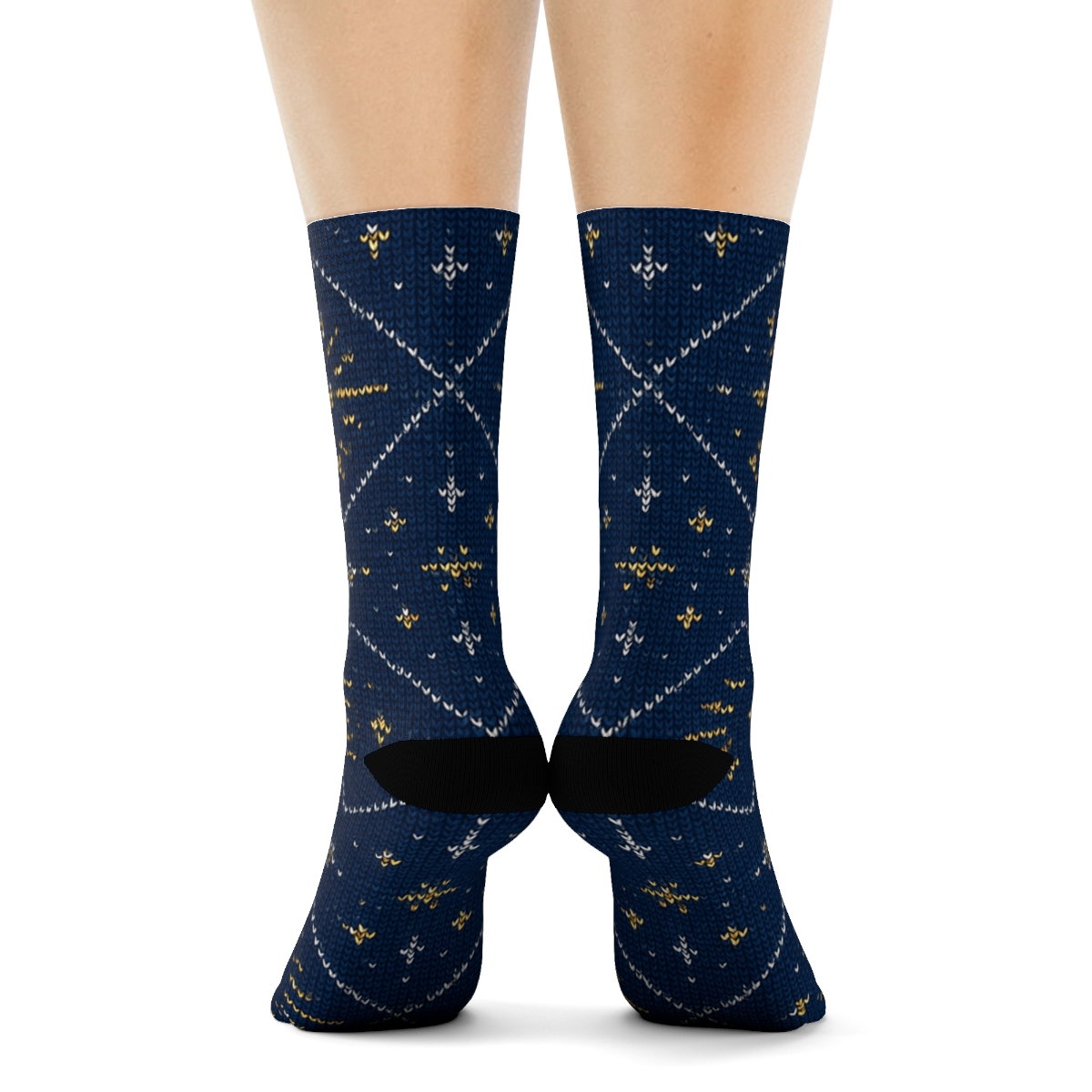Star Of Bethlehem Knitted Halo Medallion Repeat designer printed crew socks