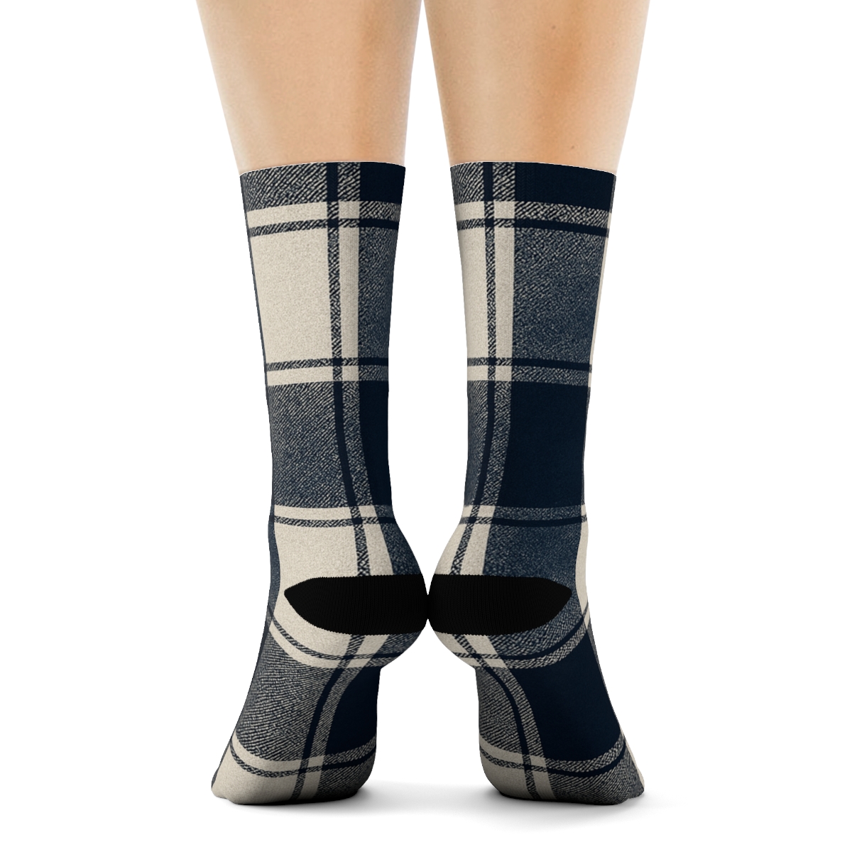 Navy Tartan Plaid Blocks With Tonal Gradients trendy patterned crew socksNavy Tartan Plaid Blocks with Tonal Gradients Crew Socks - Image 4