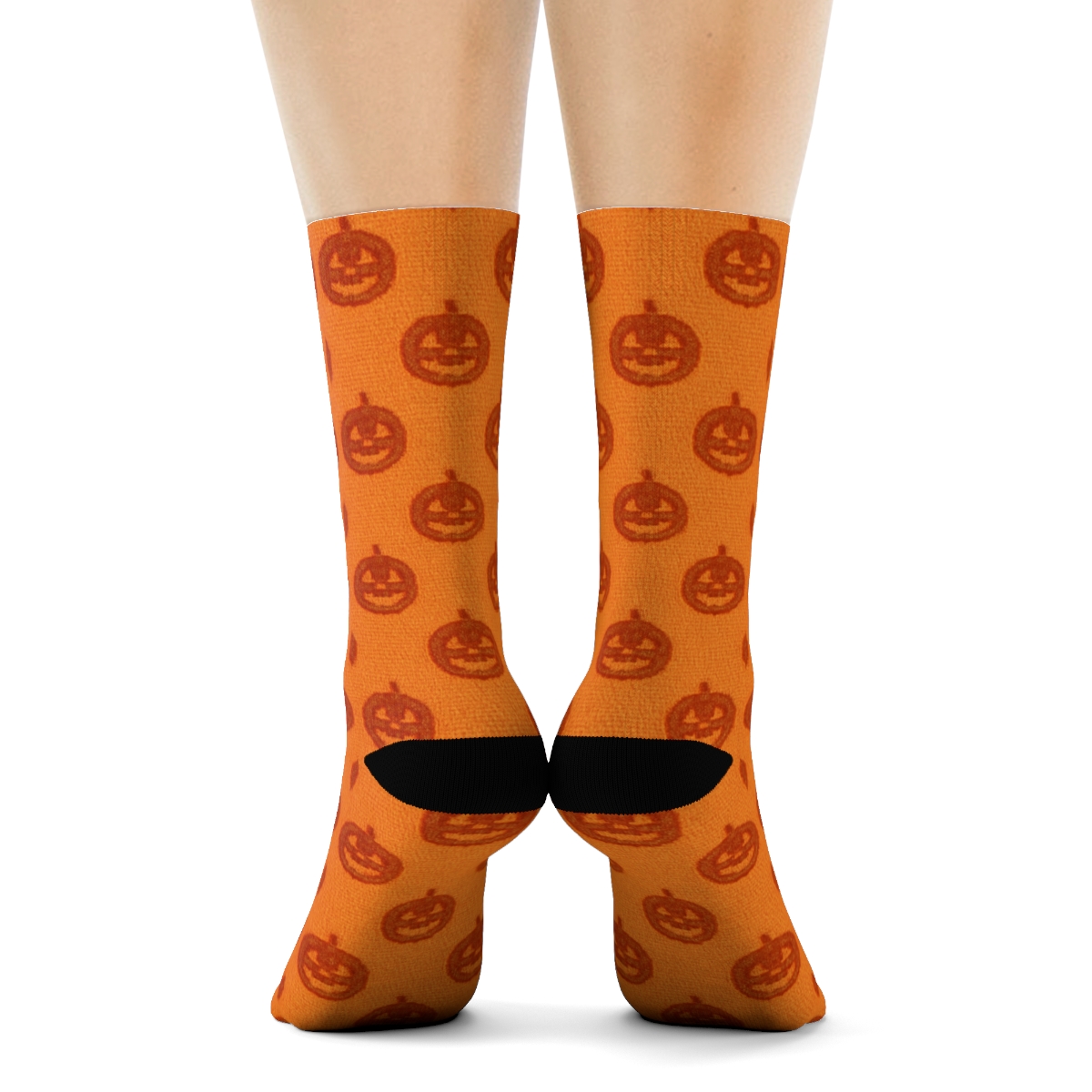 Pumpkin Face Micro Texture On Orange Background stylish athletic crew socks