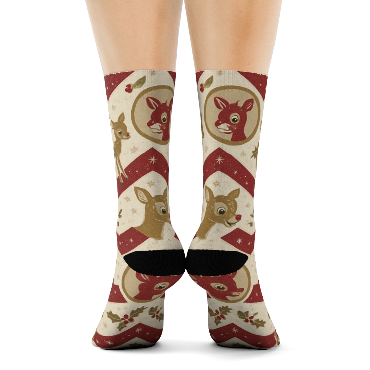 Fawn Chevron Rudolph-Pattern comfortable cotton crew socks
