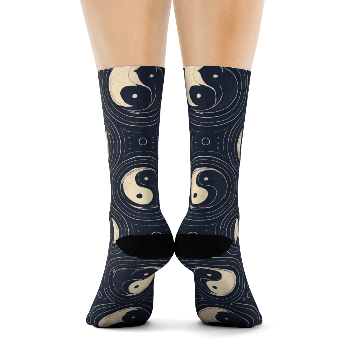 Dual Koi Mandala Lattice On Deep Indigo custom crew socks