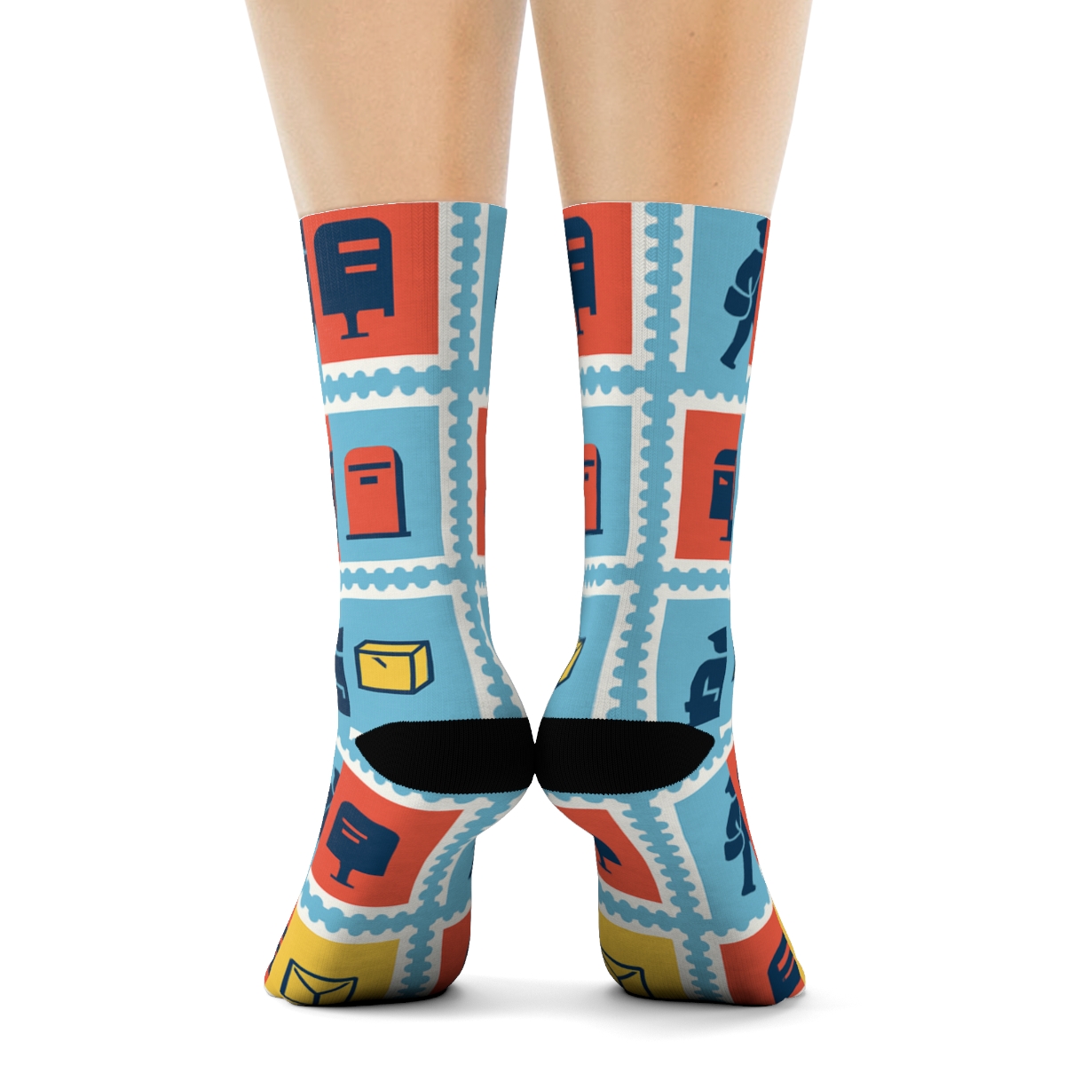 Stamp Grid With Postal Worker Silhouettes designer printed crew socks