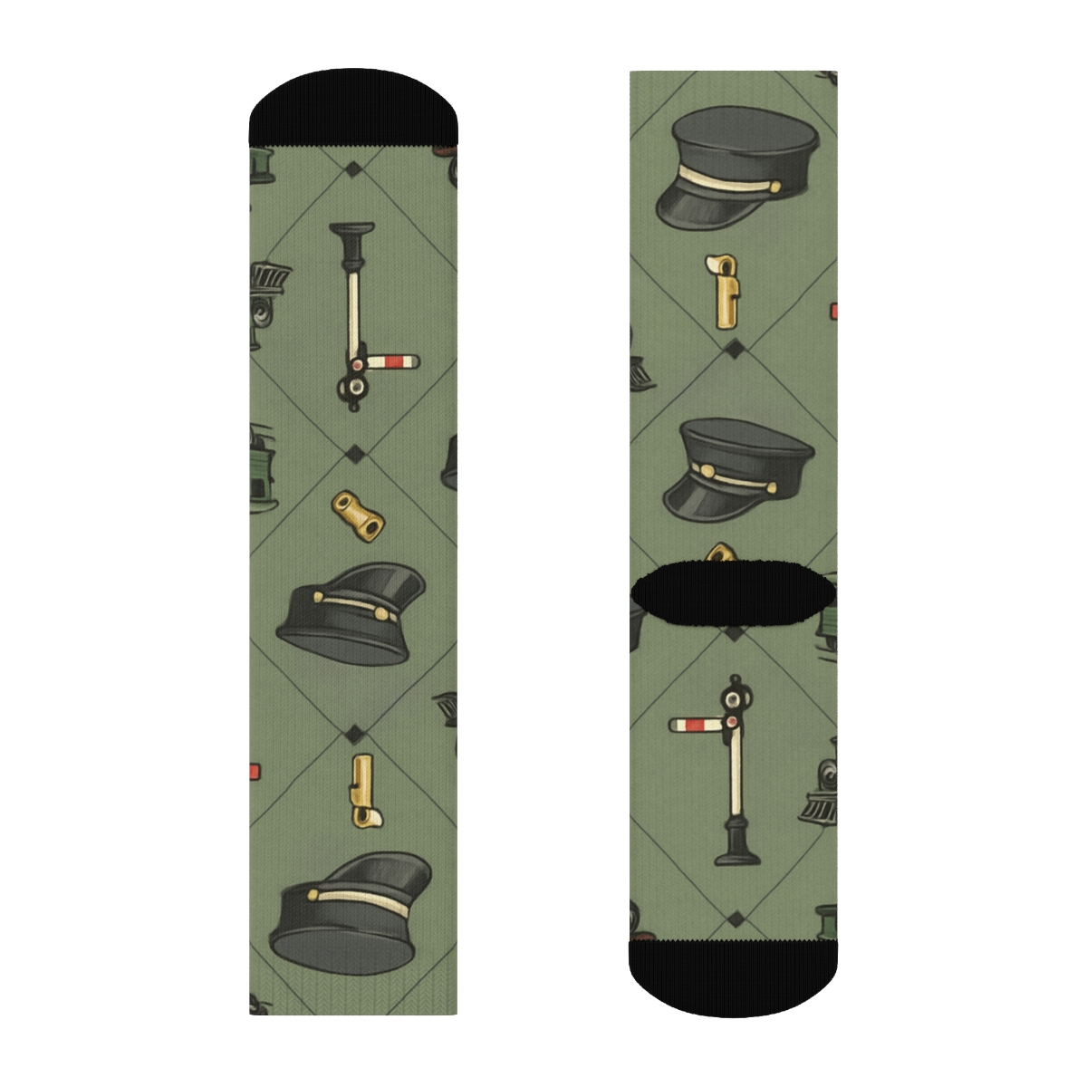 Vintage Rail Lattice With Train Conductor Icons premium sports crew socks