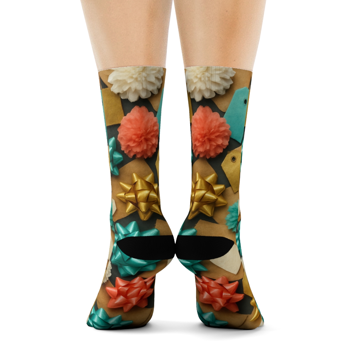 Confetti Parcel Landscape With Presents Pattern custom crew socks