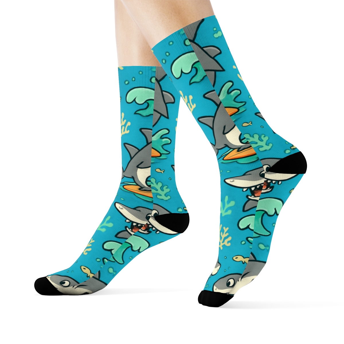 Shark Surfing Reef Party Pattern unique graphic crew socks