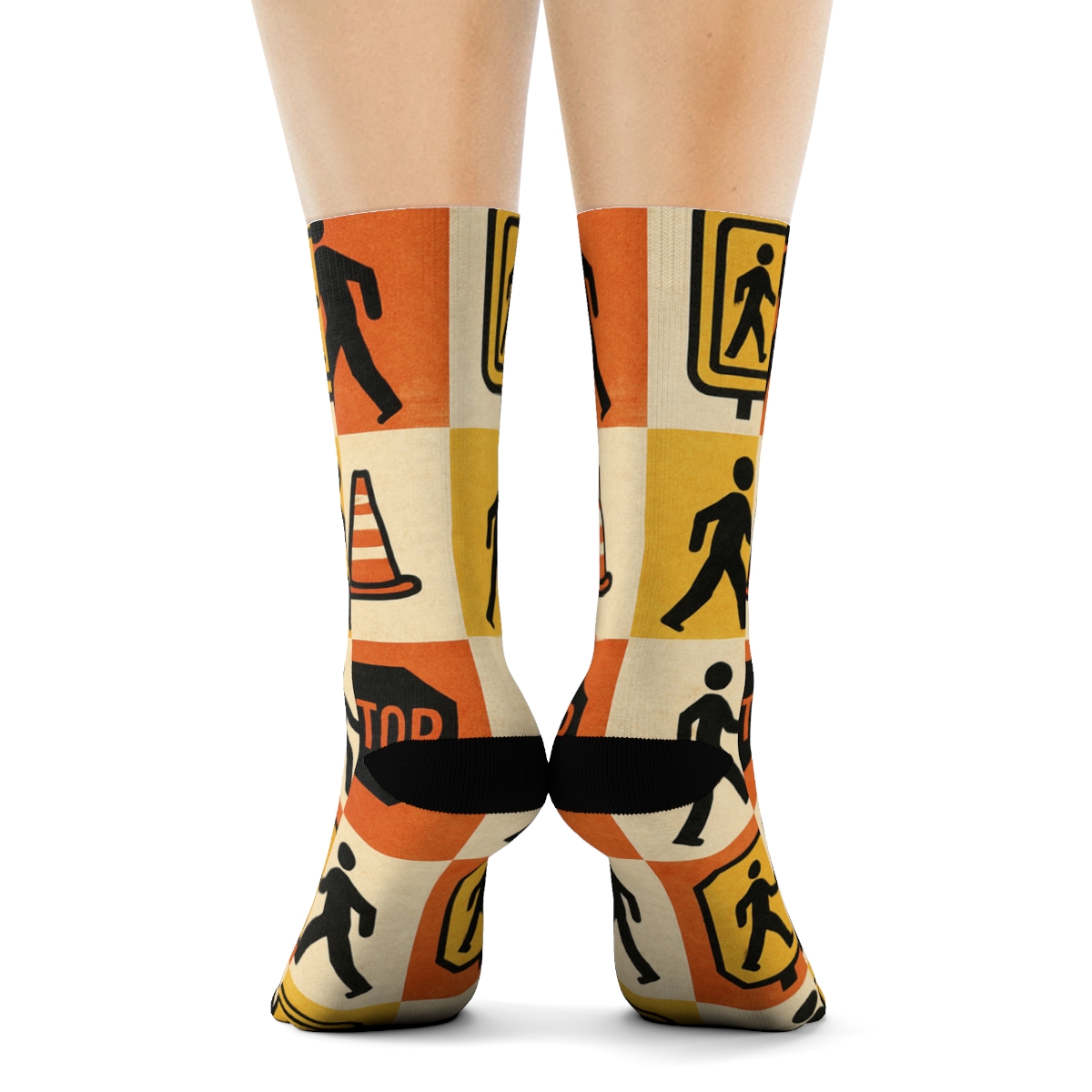 Vintage Safety Poster Look With Crossing Guard Icons custom crew socks