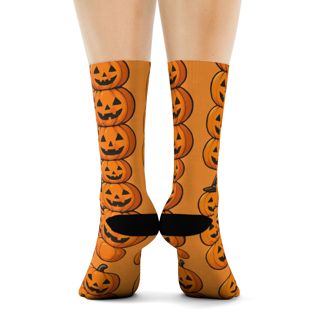Pumpkin Stack Vertical Repeat On Orange Background custom crew socks