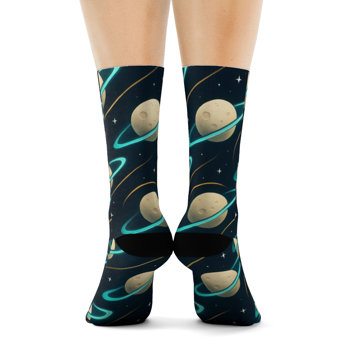 Ionized Teal Orbital Bands On Deep Navy Background stylish athletic crew socks