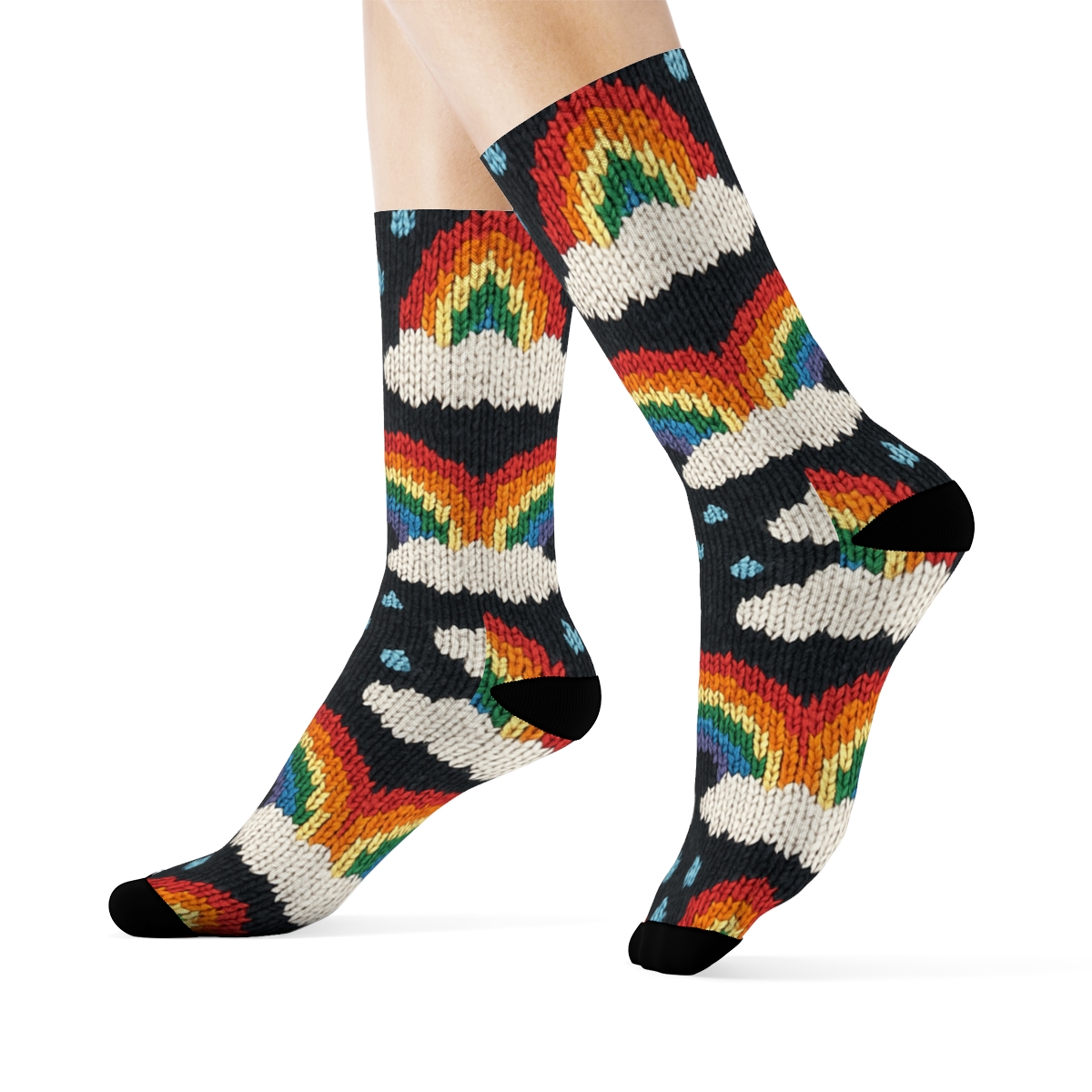 Knitted Rainbow Arc Lattice With Cloud Edge Bands comfortable cotton crew socksKnitted Rainbow Arc Lattice with Cloud Edge Bands Crew Socks - Image 3