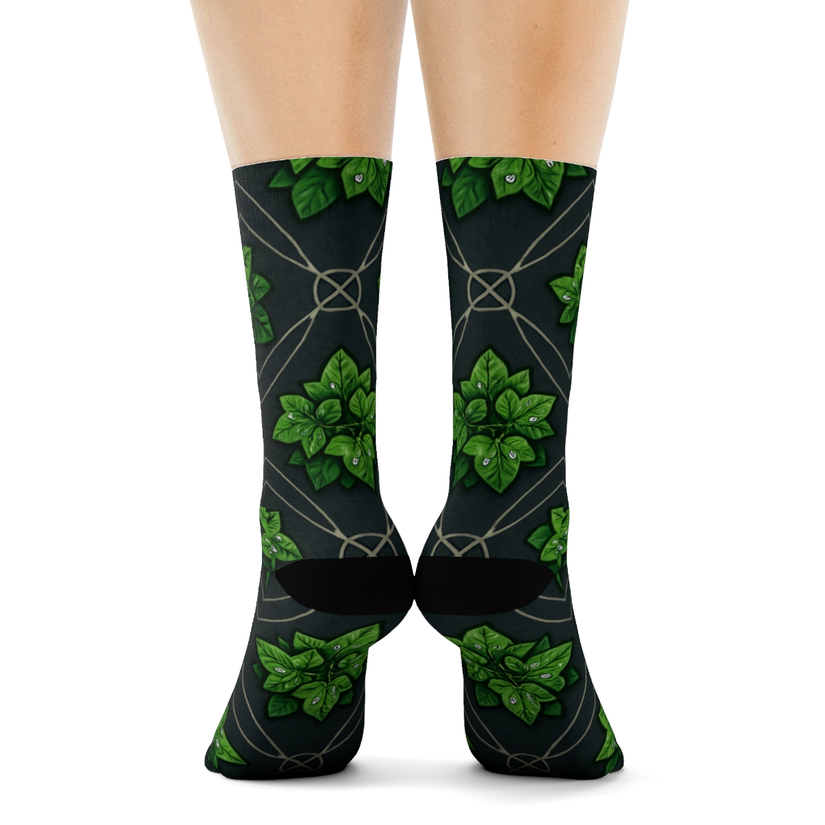 Dewdrop Ivy Orbit Tiles On Charcoal Night soft everyday crew socks