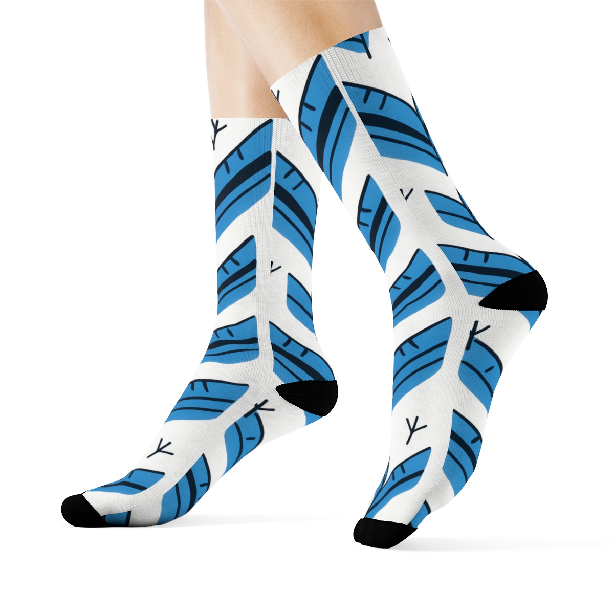 Blue Jay Feather Chevron On White Background unique graphic crew socks