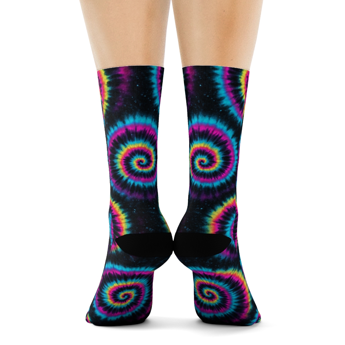 Neon Spiral Tile Vortex On Black Background unique graphic crew socks