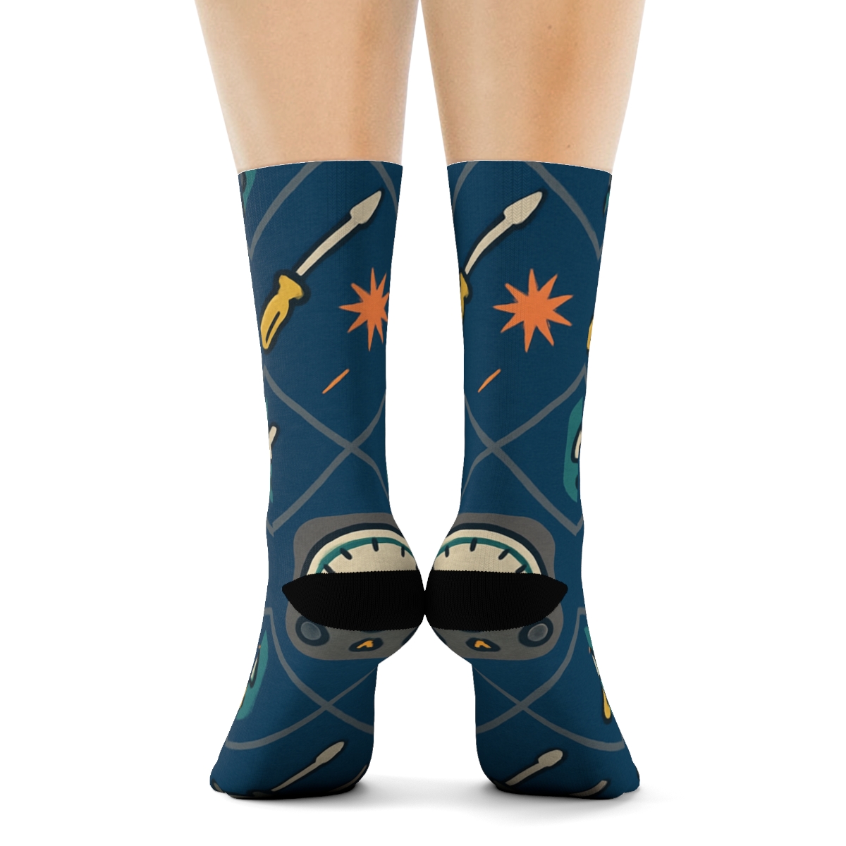 Voltage Bloom Lattice For Electrician Gifts designer printed crew socks