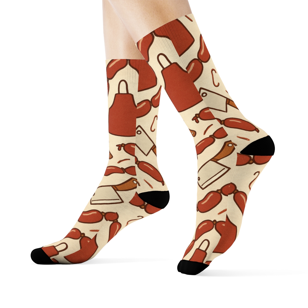 Sausage Tiling With Butcher Apron Icons comfortable cotton crew socks