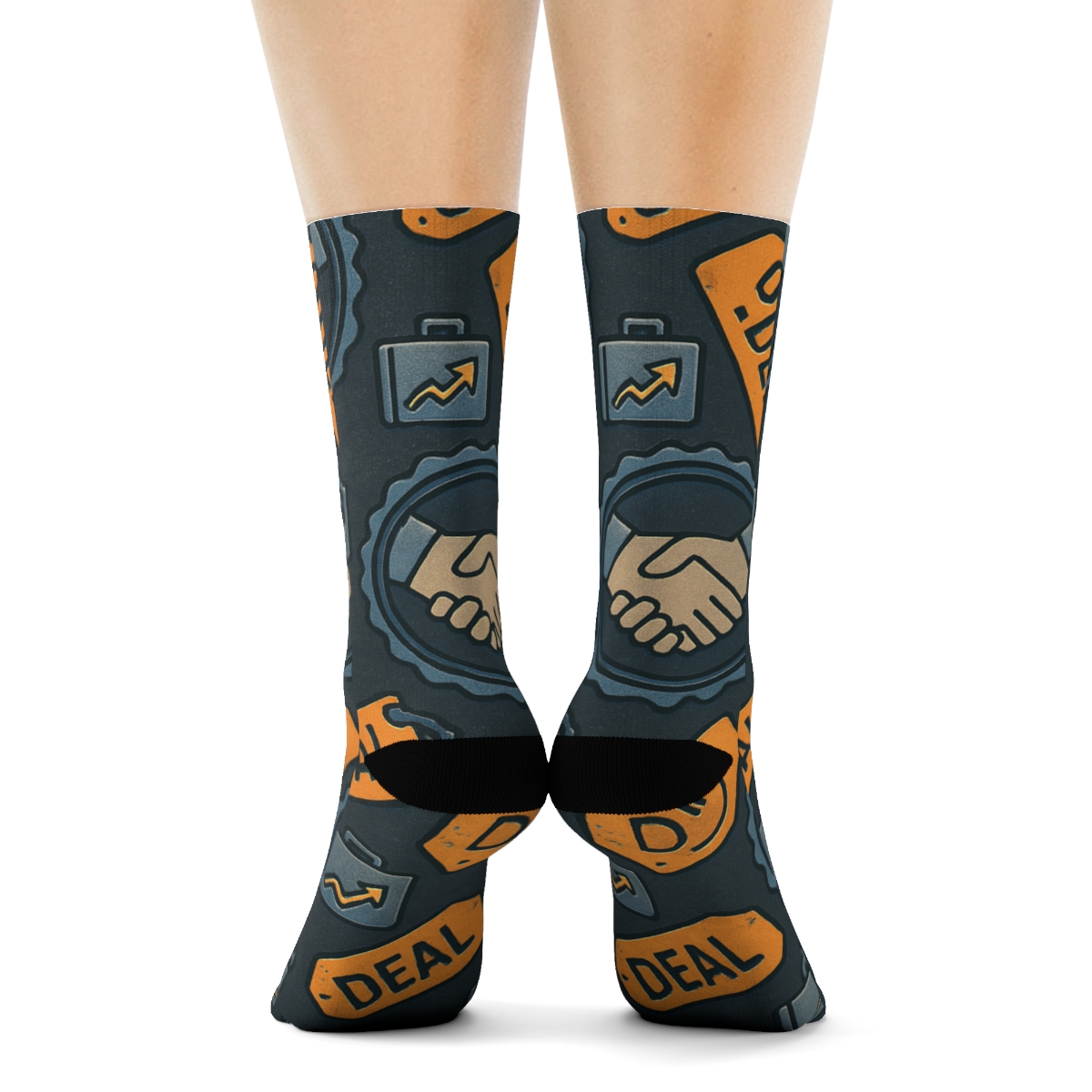 Salesperson Handshake Stamp Tessellation designer printed crew socks