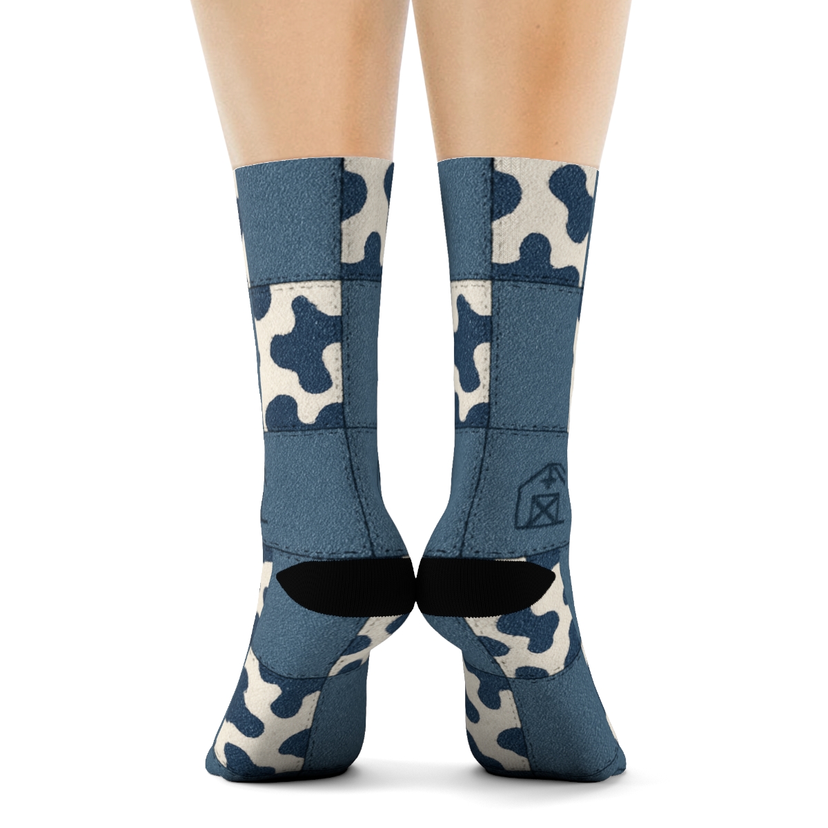 Denim Patchwork Cow Spot Quilt premium sports crew socks