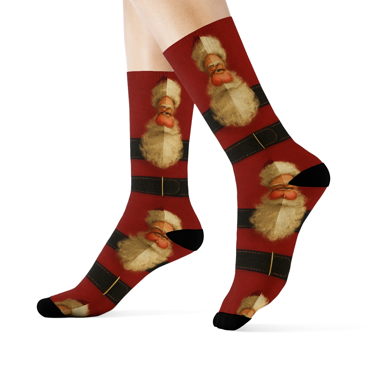 Santa Belt Buckle Border Pattern comfortable cotton crew socks