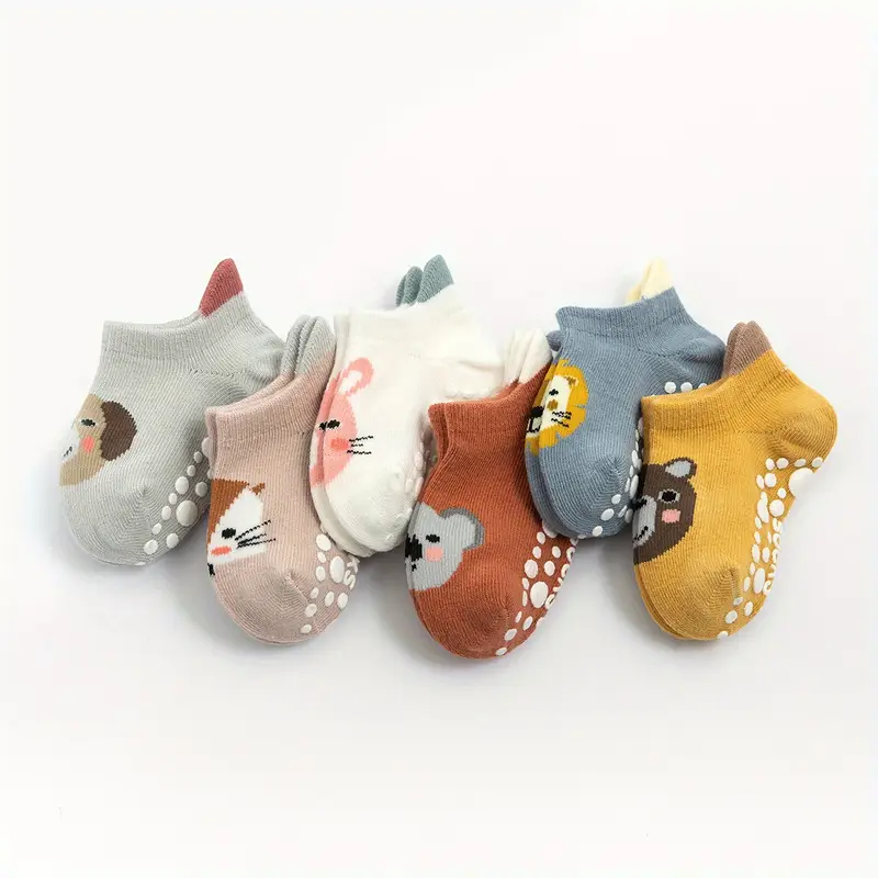 6pairs boys girls kids cartoon animal pattern cute socks shoes anti skid socks with dot toddlers childrens trendy floor socks 6 12 6