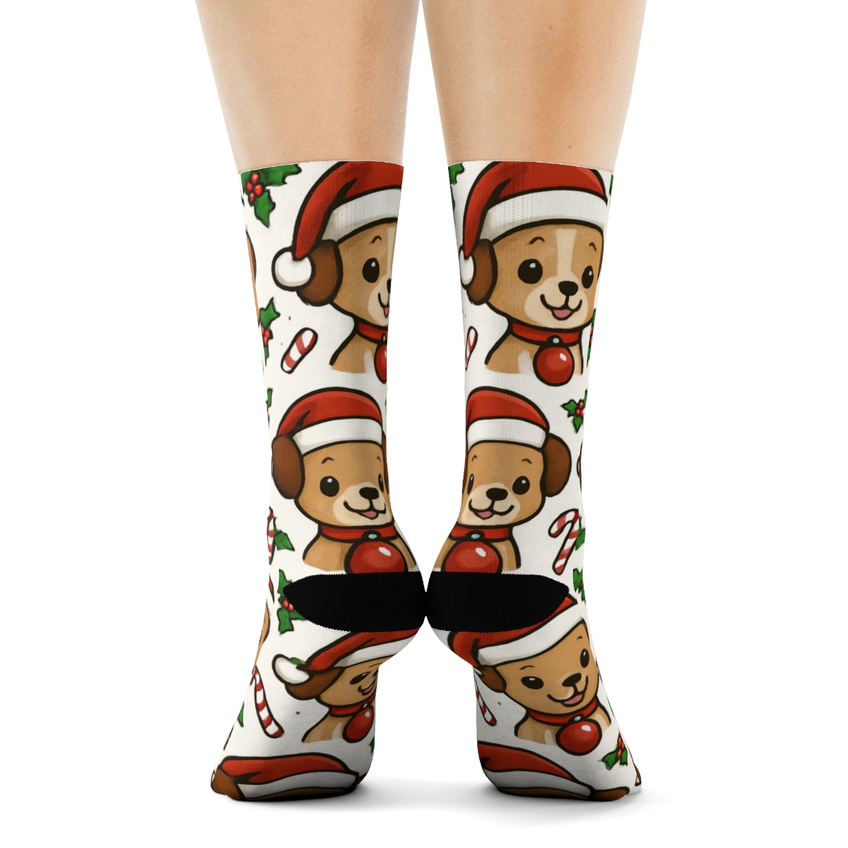 Red Bauble Puppy Grid soft everyday crew socks