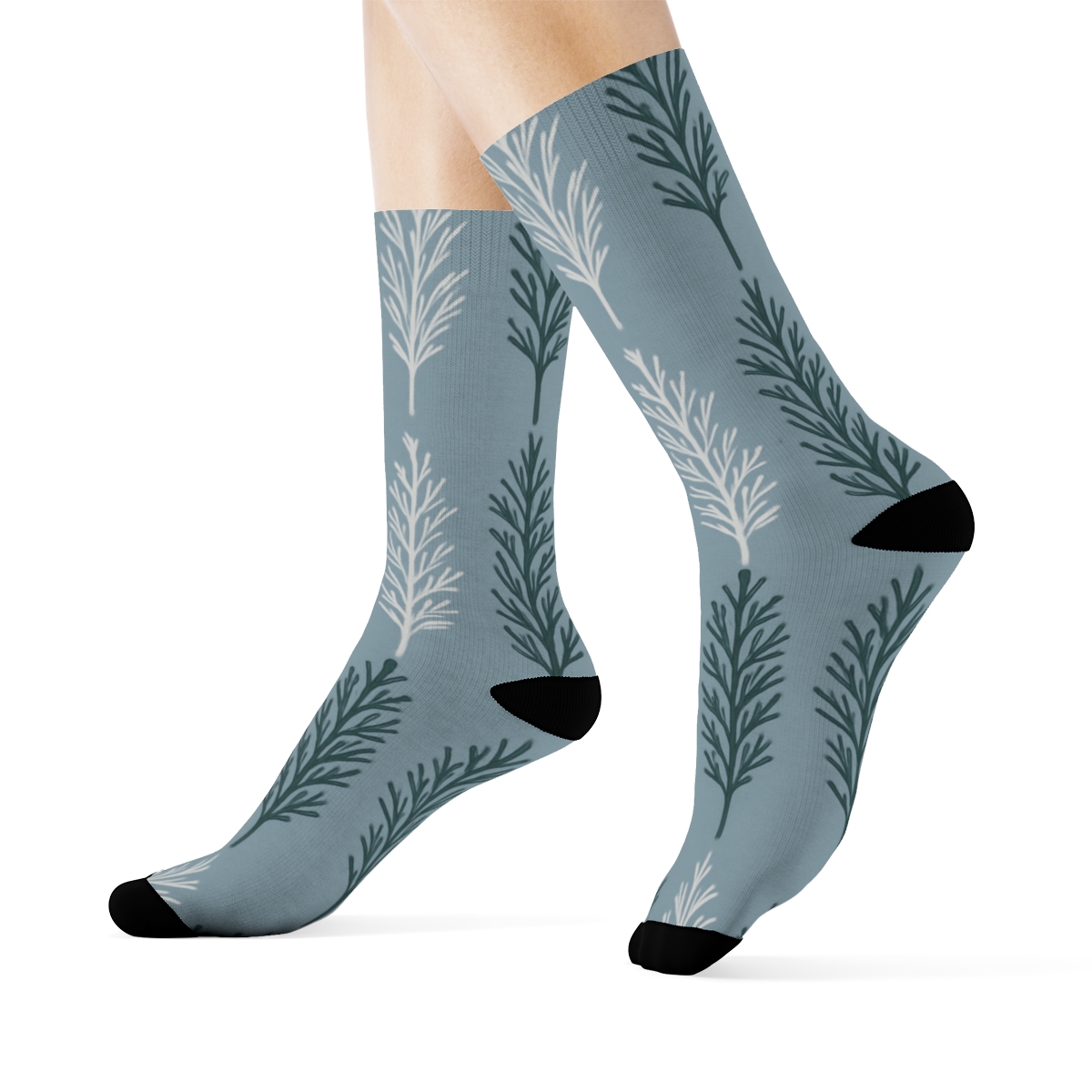 Frosted Forest Striping Pattern Evergreen Branches soft everyday crew socks