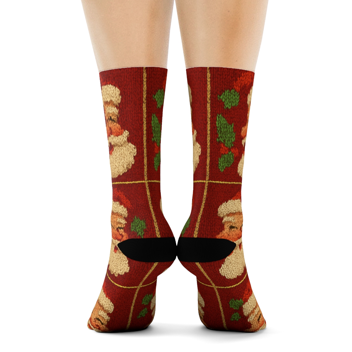Classic Santa Grid On Red Background premium sports crew socks