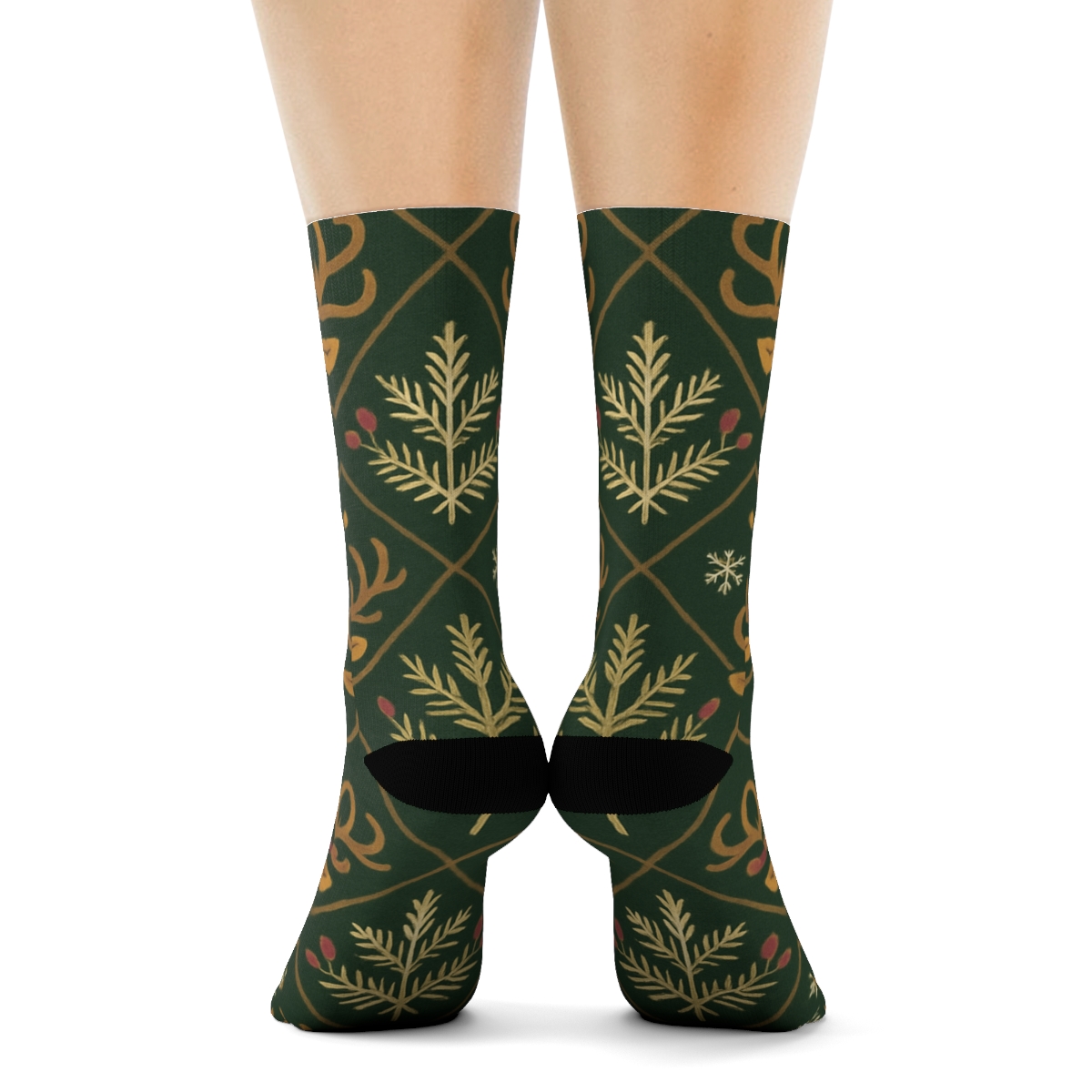 Scandinavian Folk Reindeer Medallion Lattice trendy patterned crew socks
