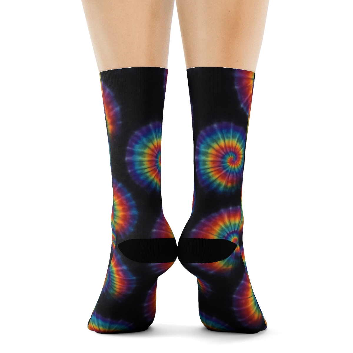 Spiral Whorl Grid On Black Field soft everyday crew socks