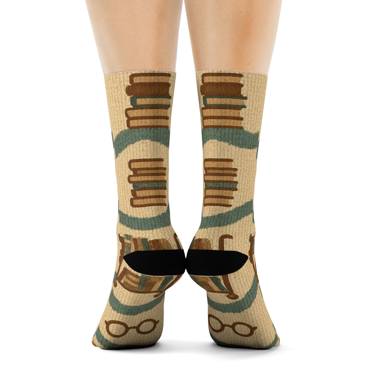 Knitted Librarian Cart Wave Pattern designer printed crew socks