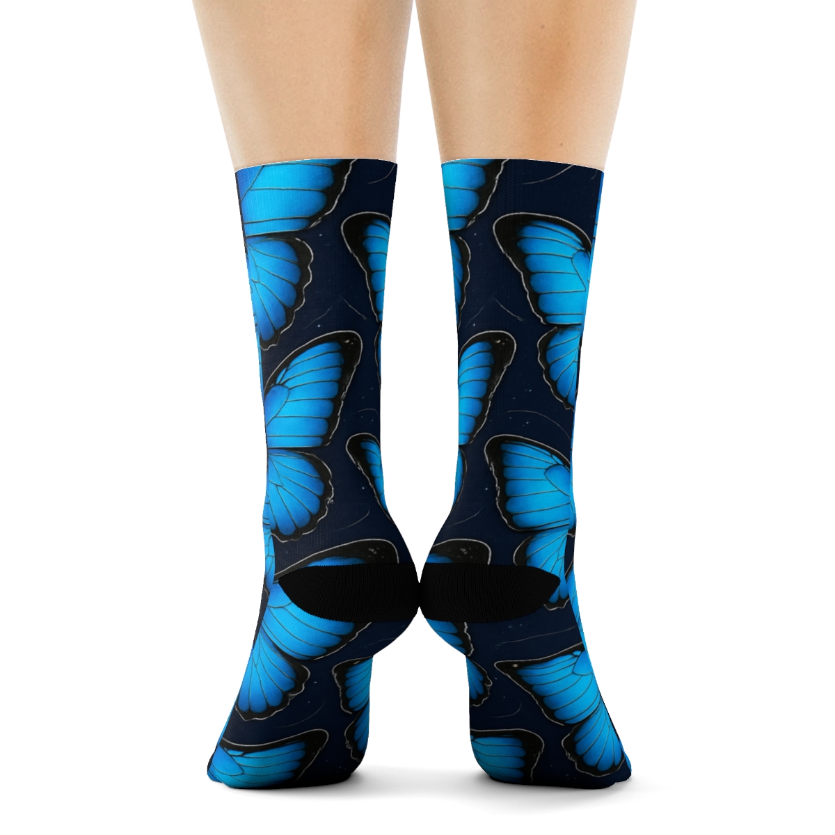 Iridescent Morpho Wing Lattice On Midnight Navy Background personalized crew socks