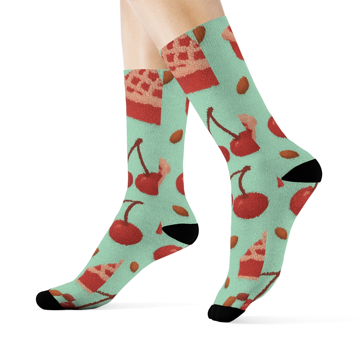 Playful Cherry Dessert Scatter On Mint comfortable cotton crew socks