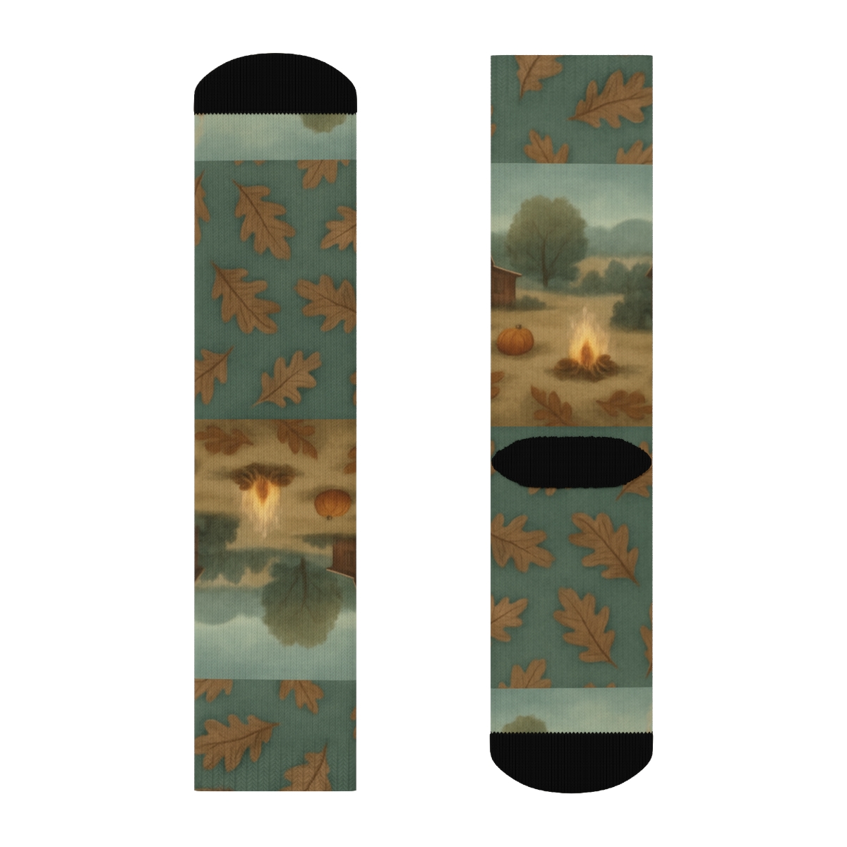 Cozy Cabin Wraparound Autumn Scene personalized crew socks