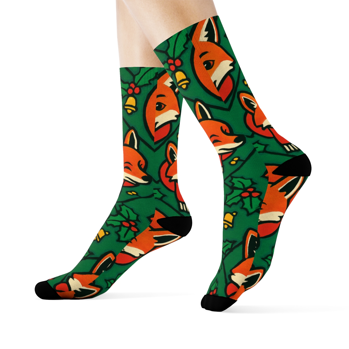 Festive Fox Tessellation On Emerald Field stylish athletic crew socks