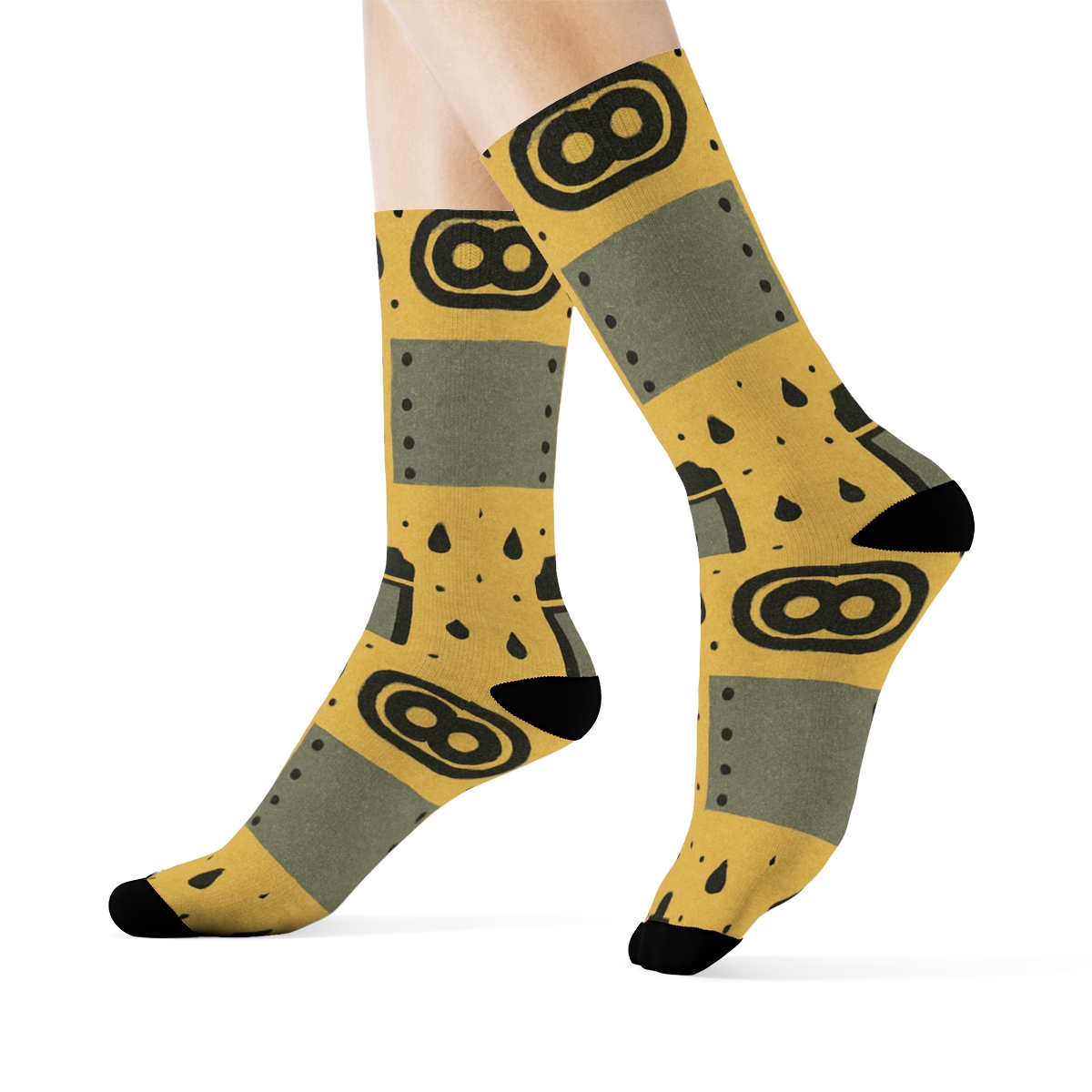 Vintage Poster Band Pattern With Factory Worker Icons premium sports crew socks