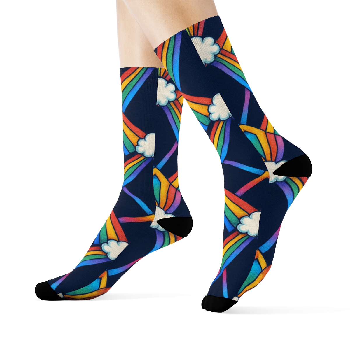 Prismatic Sunbeam Lattice On Midnight Sky comfortable cotton crew socks